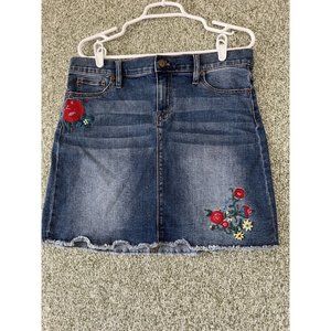 J. Crew Womens Skirts 10 Blue Jean Boho Floral Embroidered Skirt Denim